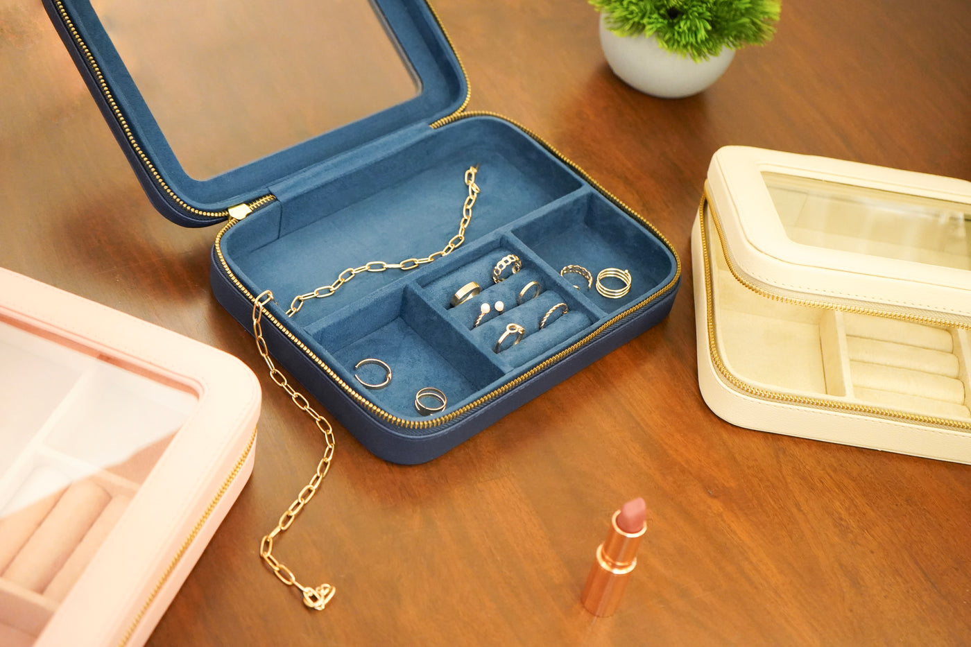 Faux Leather Jewellery Travel Organiser Box, Blue