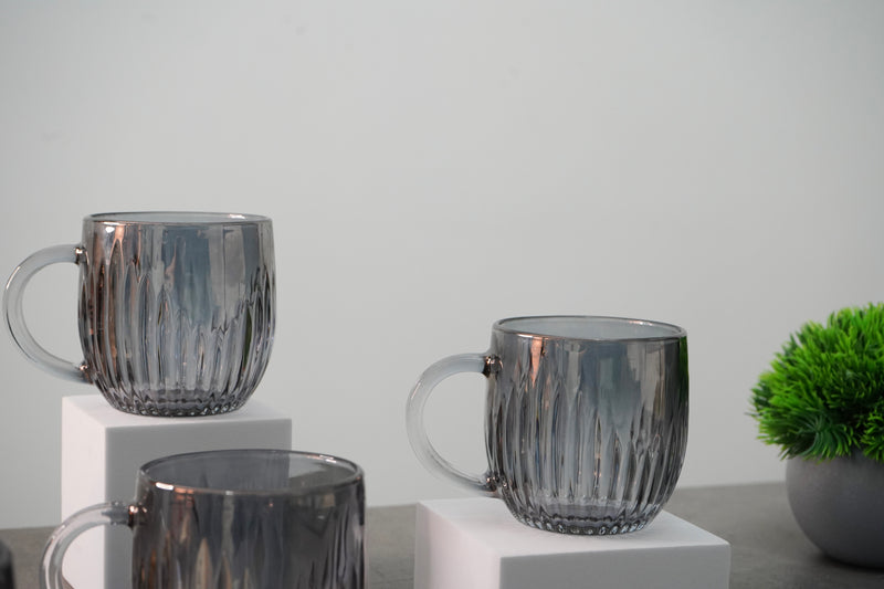Set of 6 Grey Tinted Tea Coffee Mugs