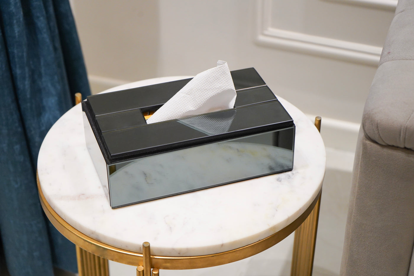 Mirror Glass Tissue Box, Blue