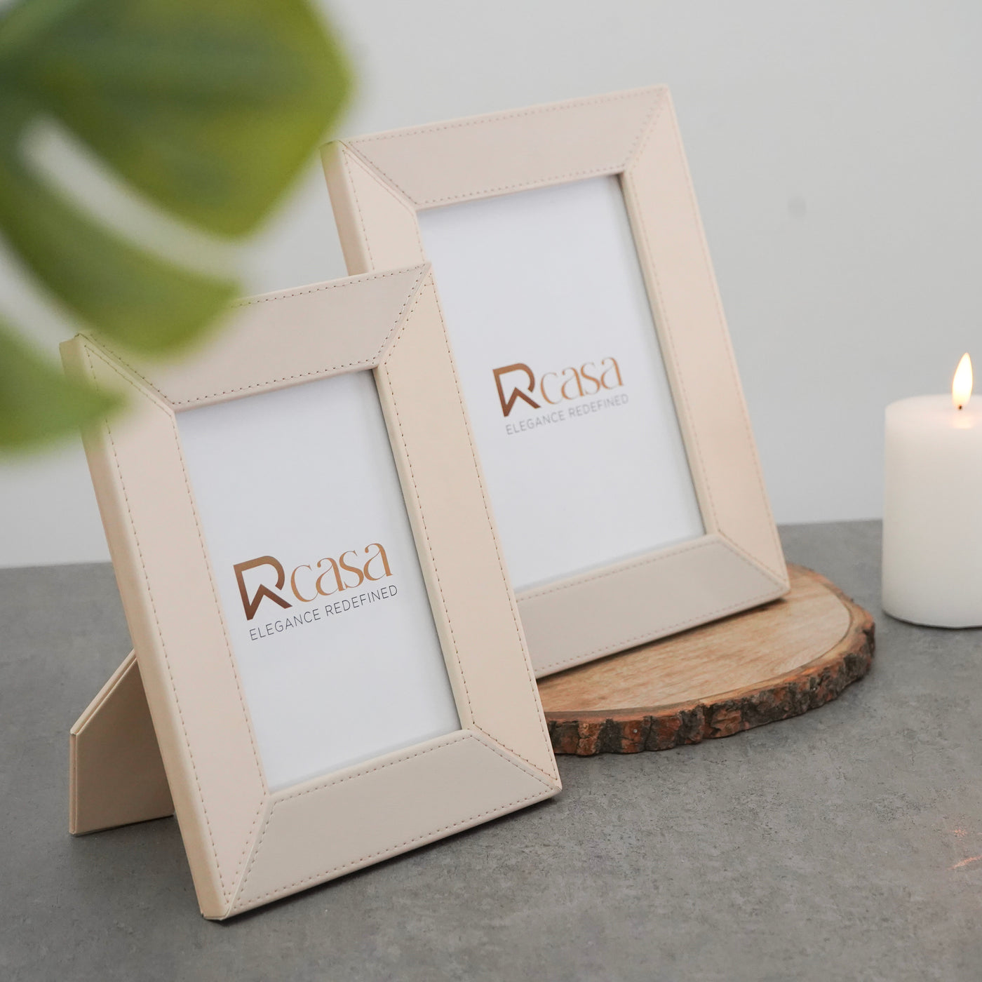 Beige Faux Leather 7 x 9" Photo Frame