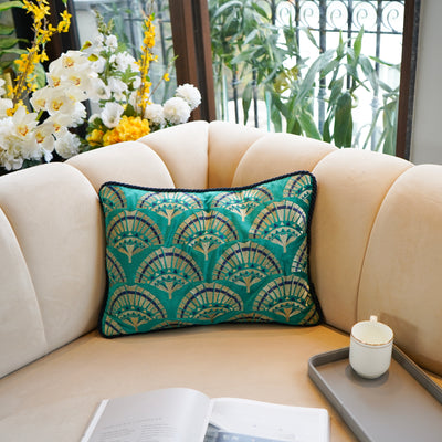 Green Papyrus Turq Double-Sided Cushion Cover 14x20 inch