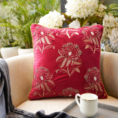 Pink Scattered Powder Puff Velvet Cushion Cover 18x18 inch