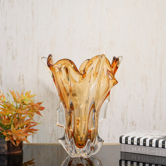 Amber Wave Art Glass Vase