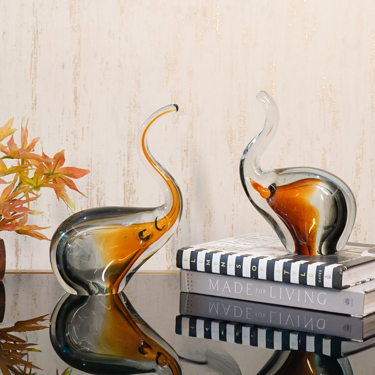 Amber Glass Elephant Sculpture, Small