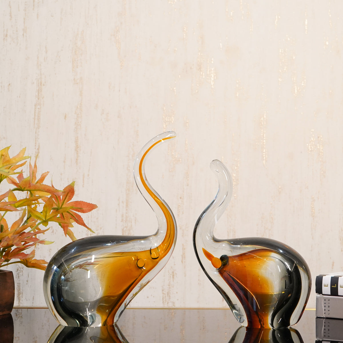 Amber Glass Elephant Sculpture, Small