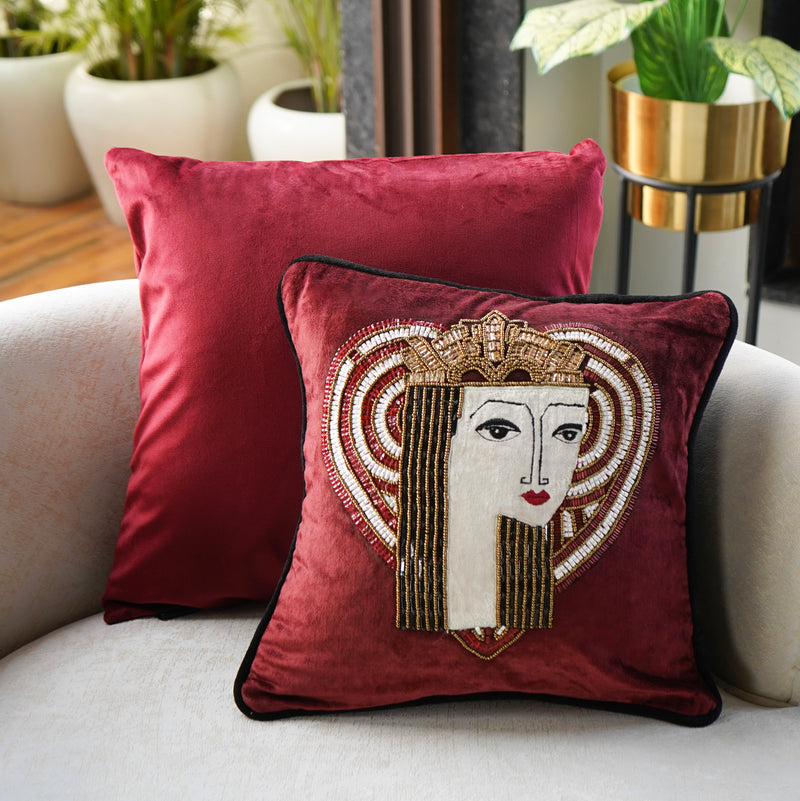 Queen Of Hearts Ruby Red Velvet Cushion Cover