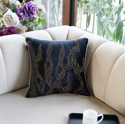 Black & Gold Embroidered Bianzi Velvet Cushion Cover 18x18 inch