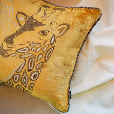 Mustard Masai Girafa Velvet Cushion Cover 18x18 inch