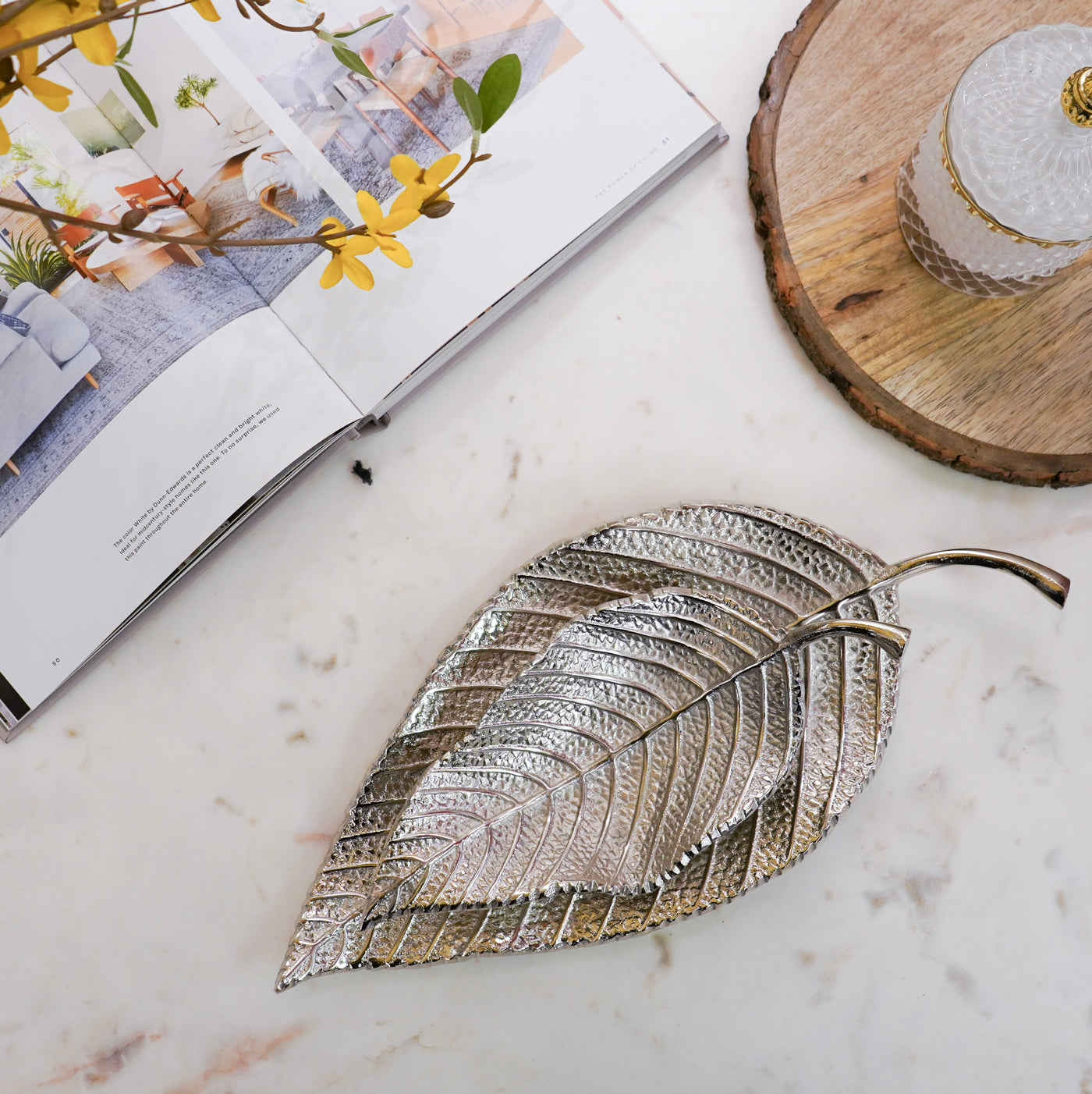 Silver Small Neem Leaf Decor Platter