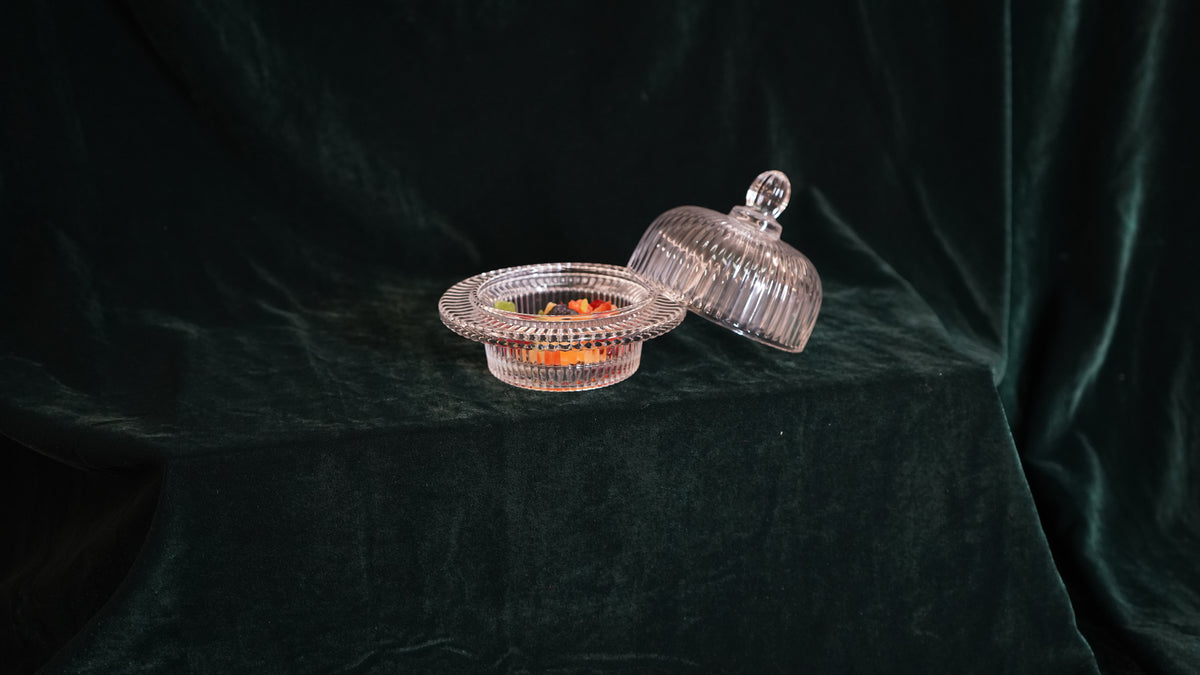 Textured Glass Covered Candy Bowl