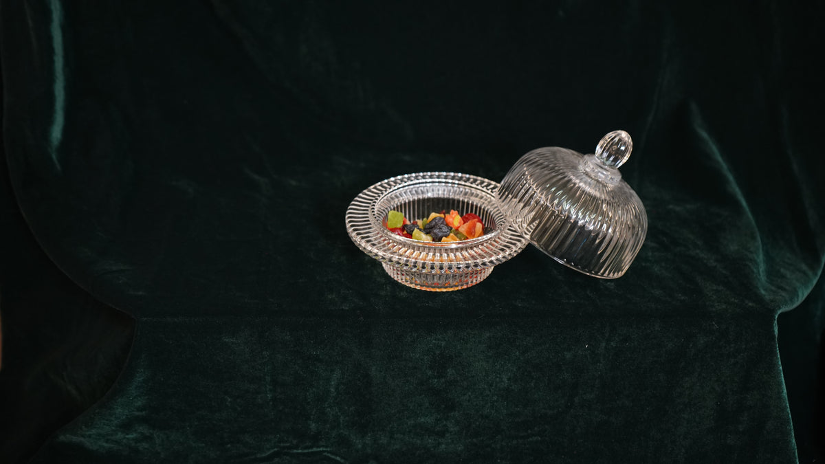 Textured Glass Covered Candy Bowl