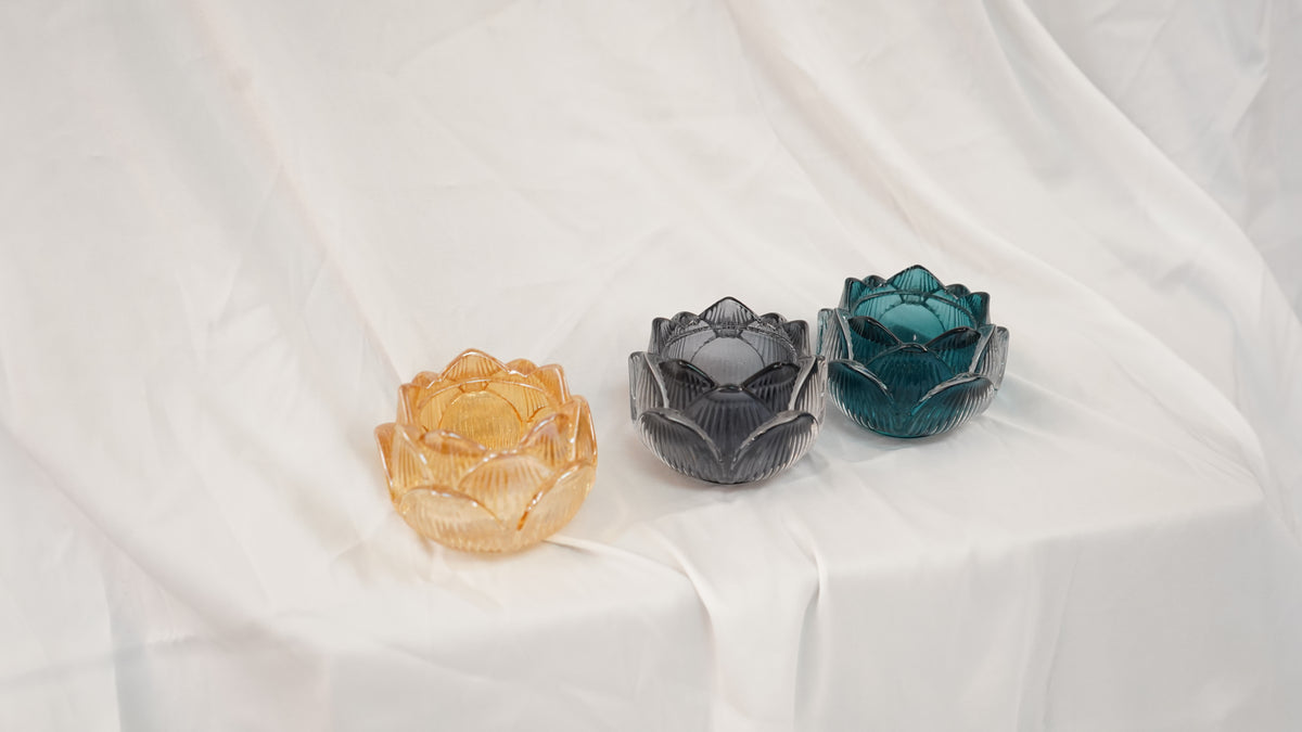 Lotus Glass Candle Holder, Golden