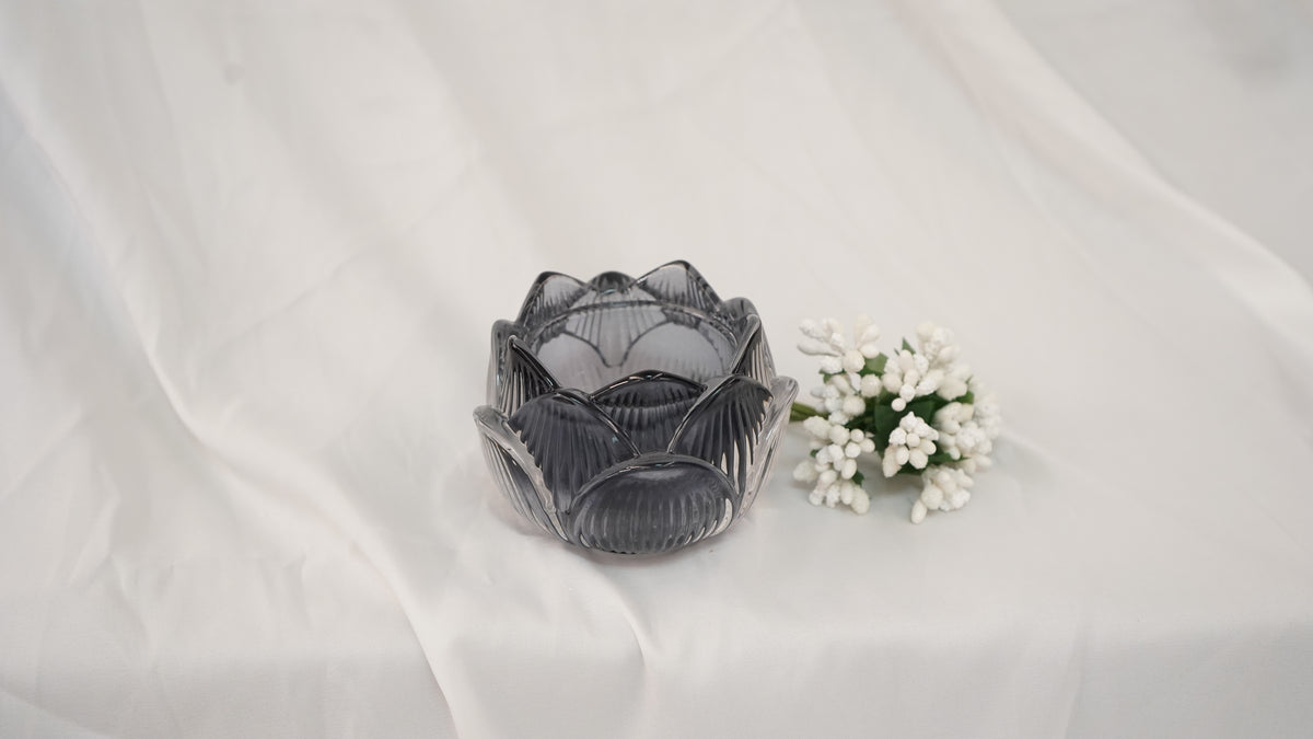 Lotus Glass Candle Holder, Black