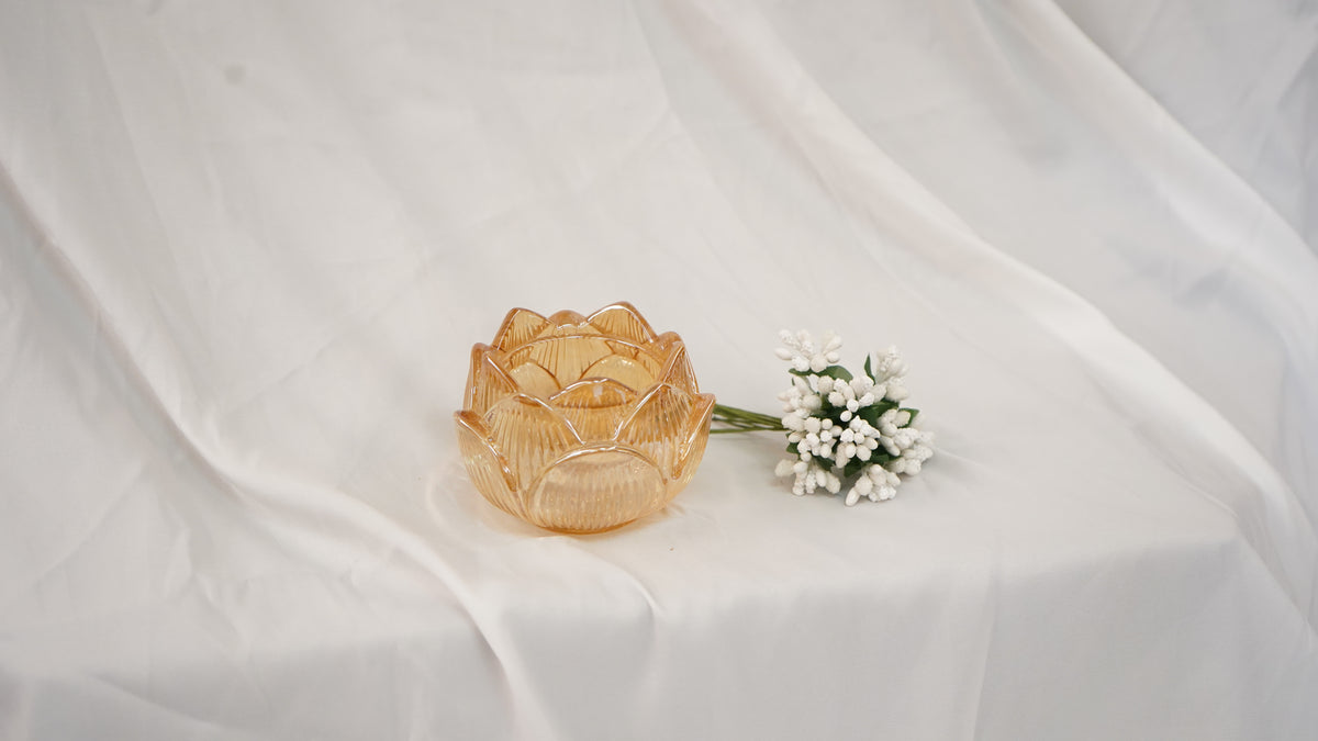 Lotus Glass Candle Holder, Golden