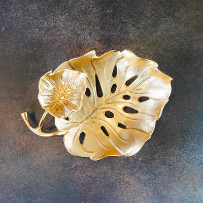 Golden Two-Tier Dual Leaf Decor Platter