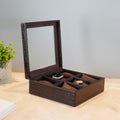 Croco Faux Leather 6 Compartment Watch box With Glass Top, Brown