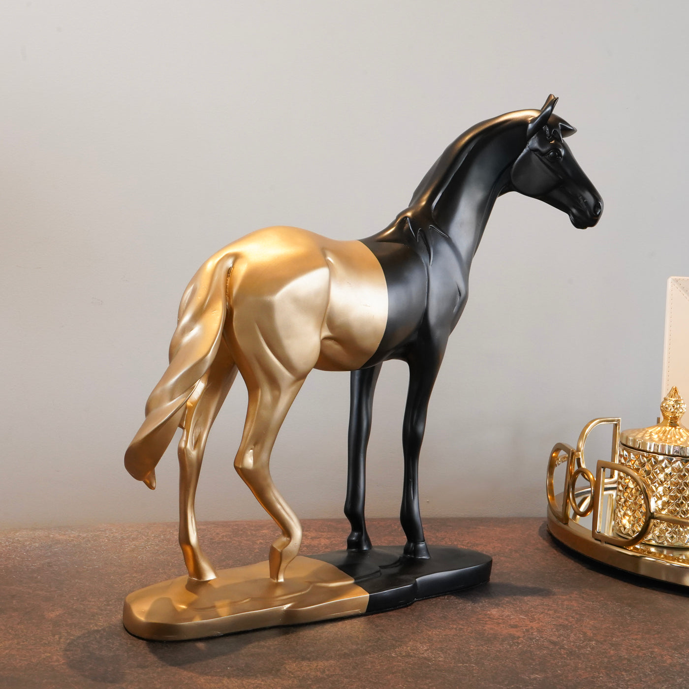 Black & Gold Cavallo Running Horse Polyresin Figurine