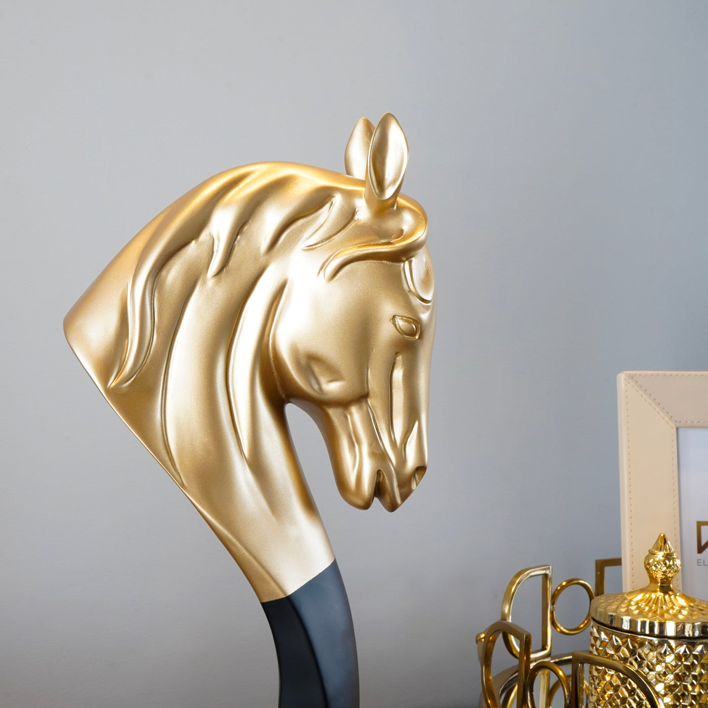 Gold and Black Horse Bust Resin Figurine