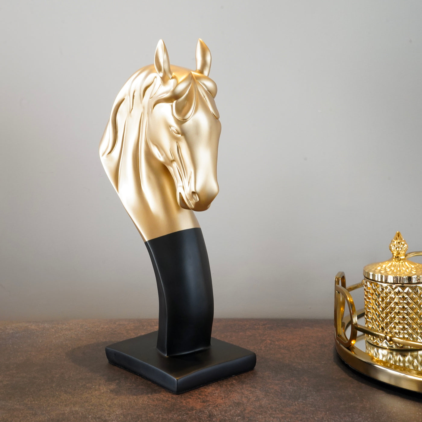 Gold and Black Horse Bust Resin Figurine