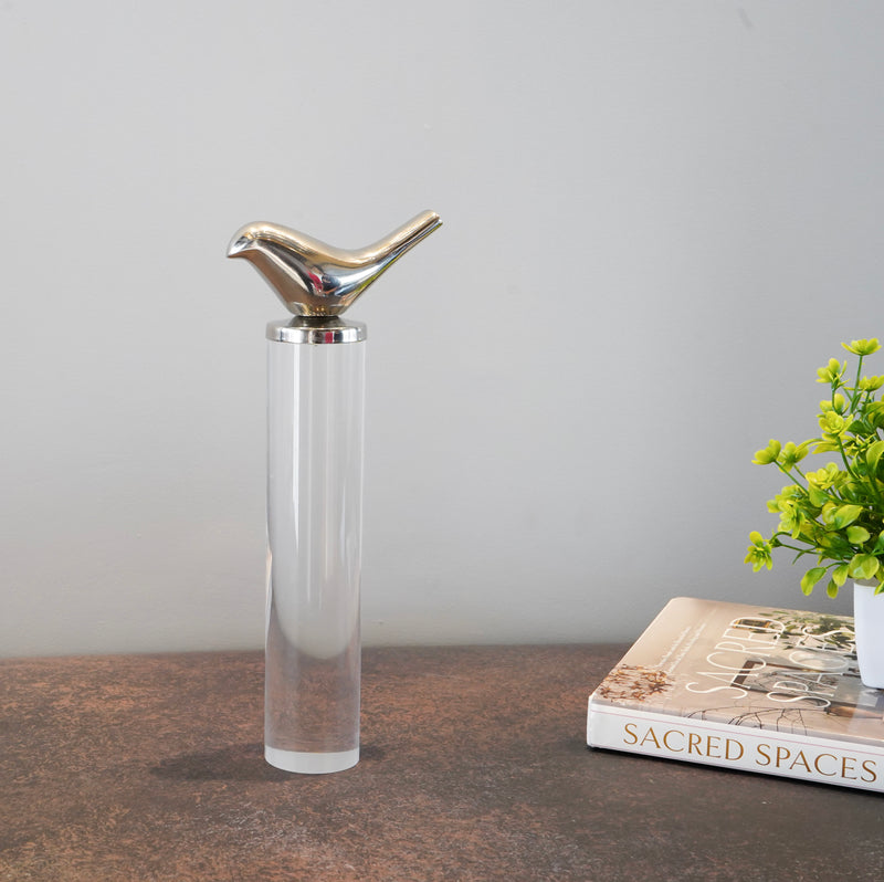 Silver Canary Bird Glass Décor Figurine