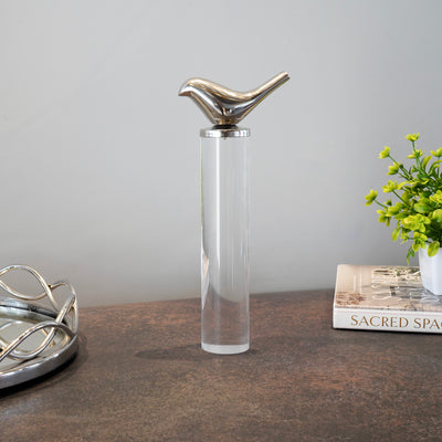 Silver Canary Bird Glass Décor Figurine