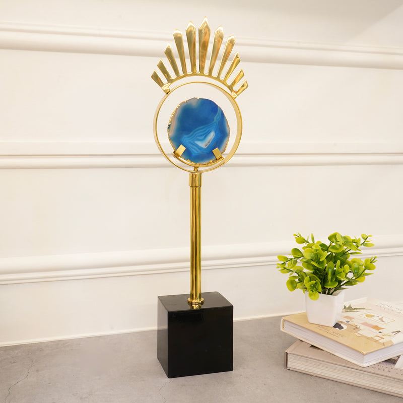 Golden Lash Decor Brass Figurine with Blue Agate Stone