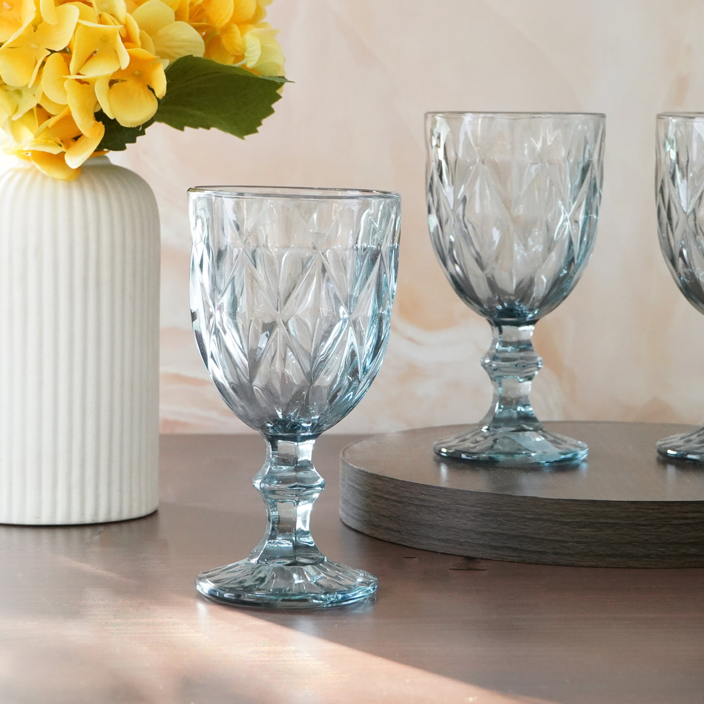 Tinted Luster Glasses, Blue, Set of 6