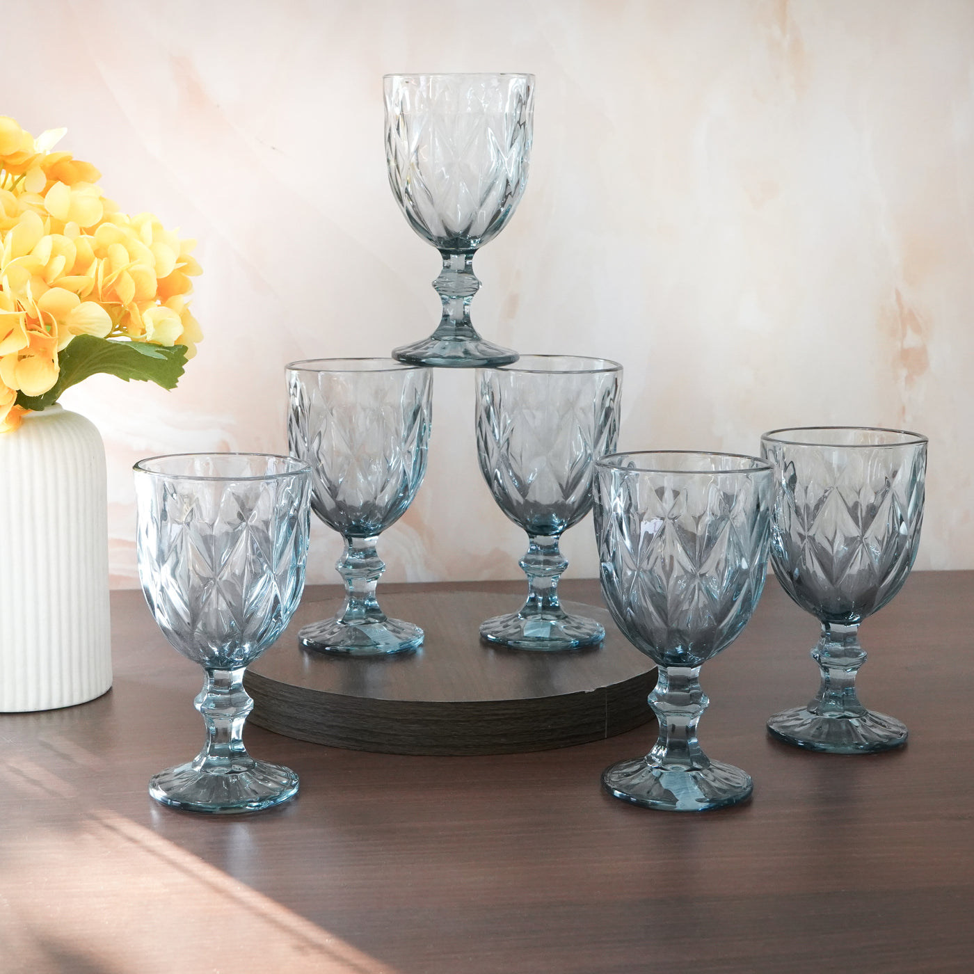 Tinted Luster Glasses, Blue, Set of 6