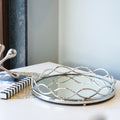 Round Brillo Mirror Glass SS Tray, Silver