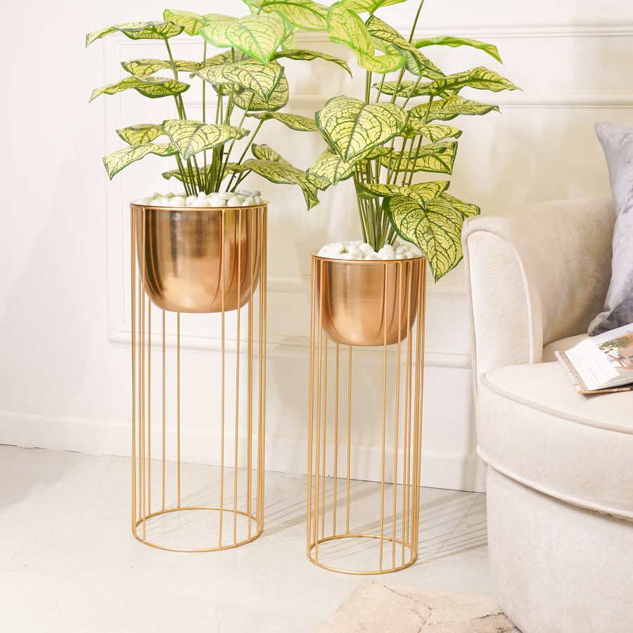 rose gold plant pot Golden Planter With Stand, Set of 2 – RCasa SLS Retail Supermart Pvt. Ltd