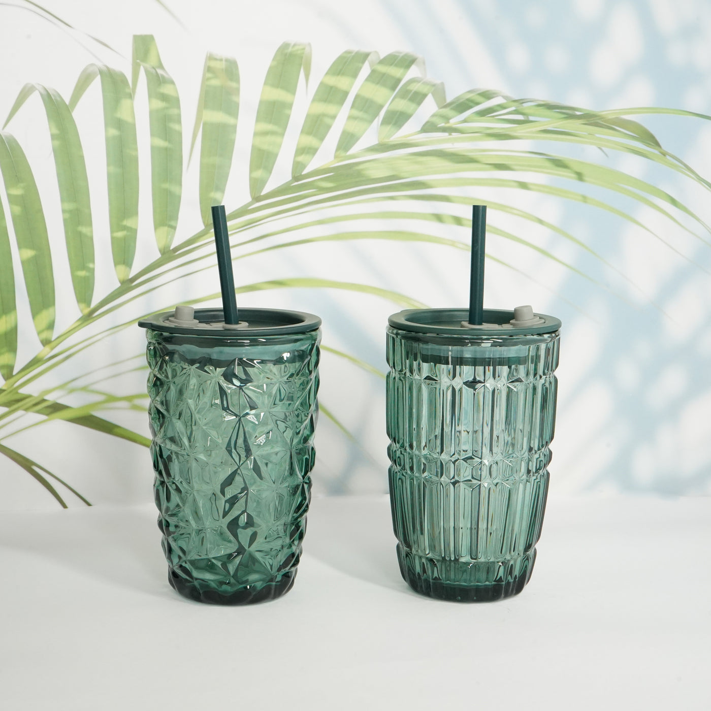Green Fluted Glass Sipper | Includes Reusable Straw