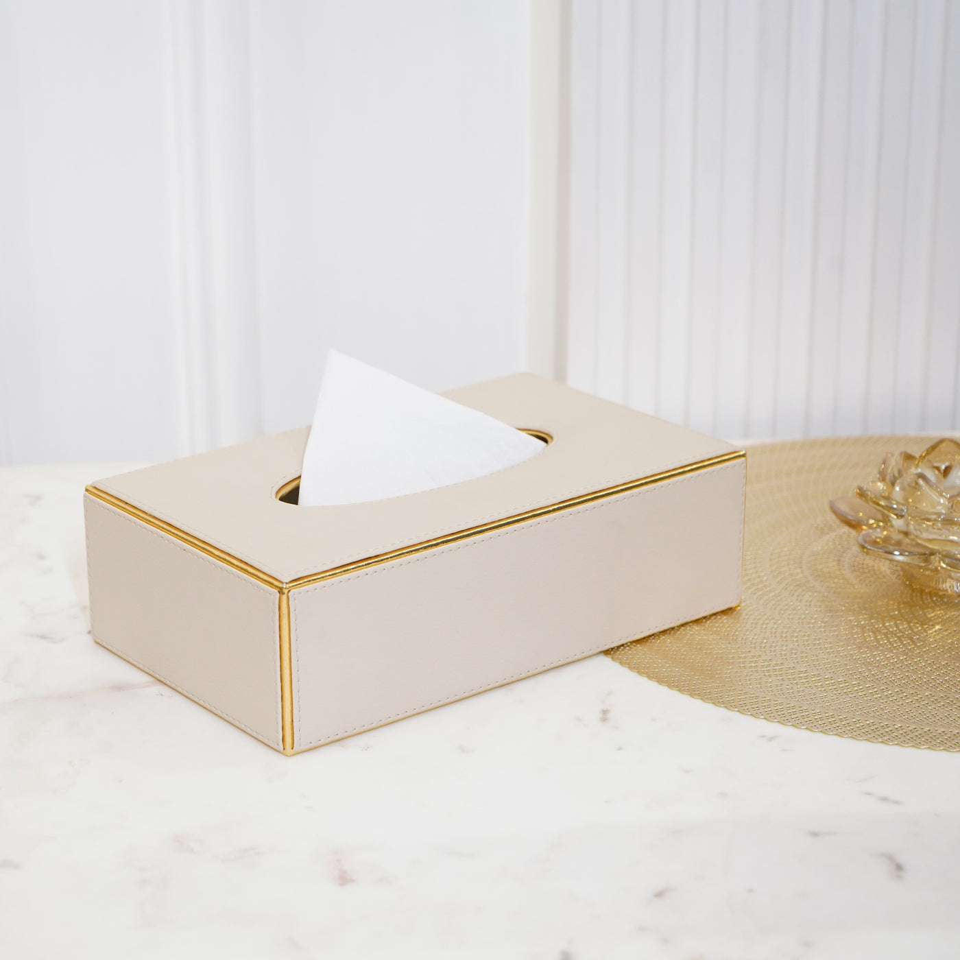 Faux Leather Tissue Box, Beige