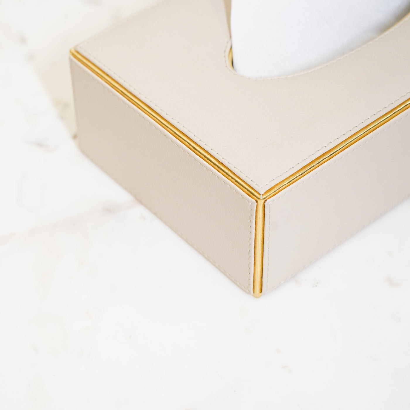 Faux Leather Tissue Box, Beige