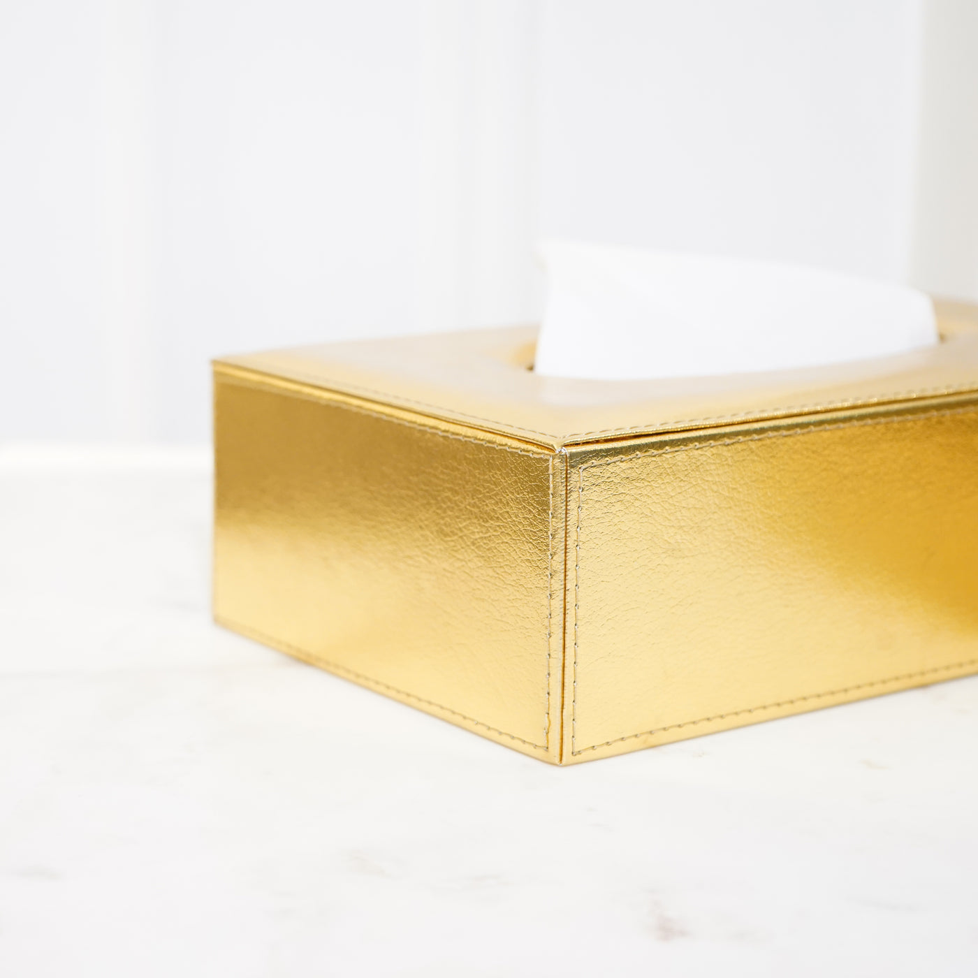 Faux Leather Tissue Box, Gold