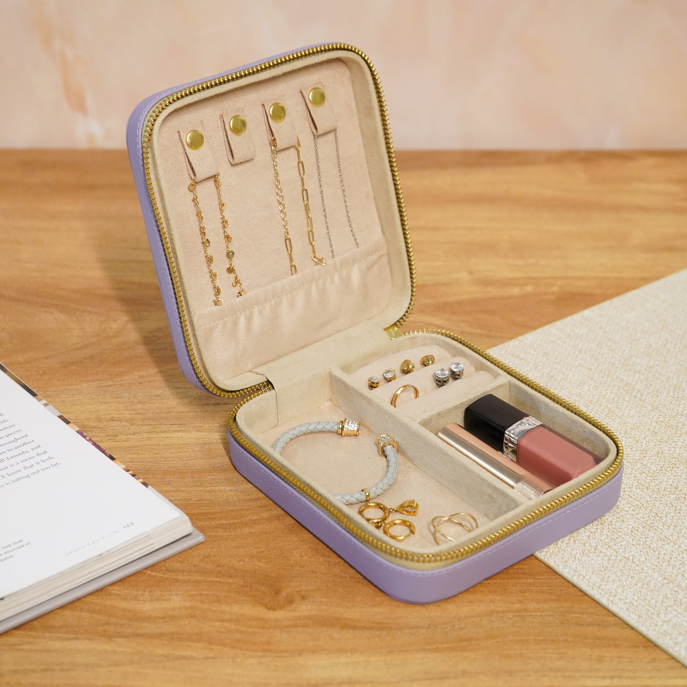 Faux Leather Travel Jewellery Box, Lavender