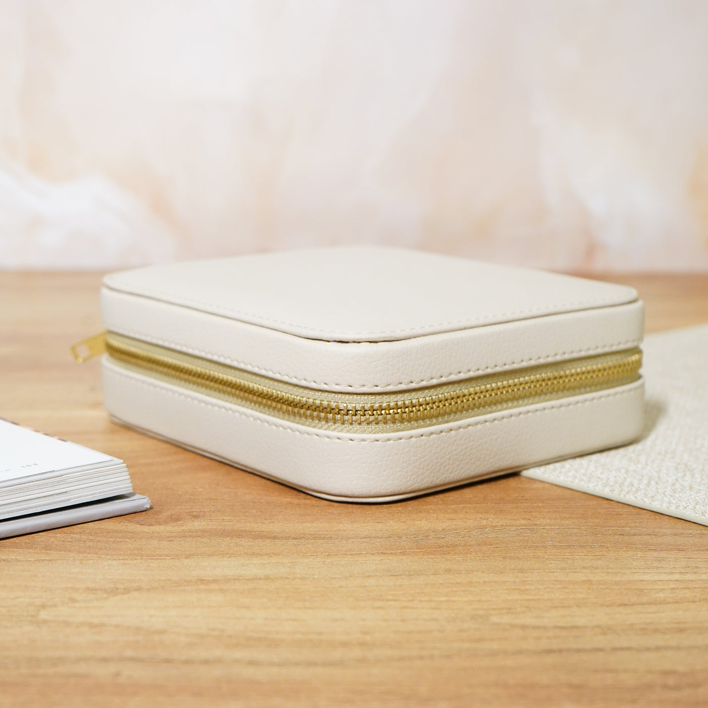 Faux Leather Travel Jewellery Box, Beige