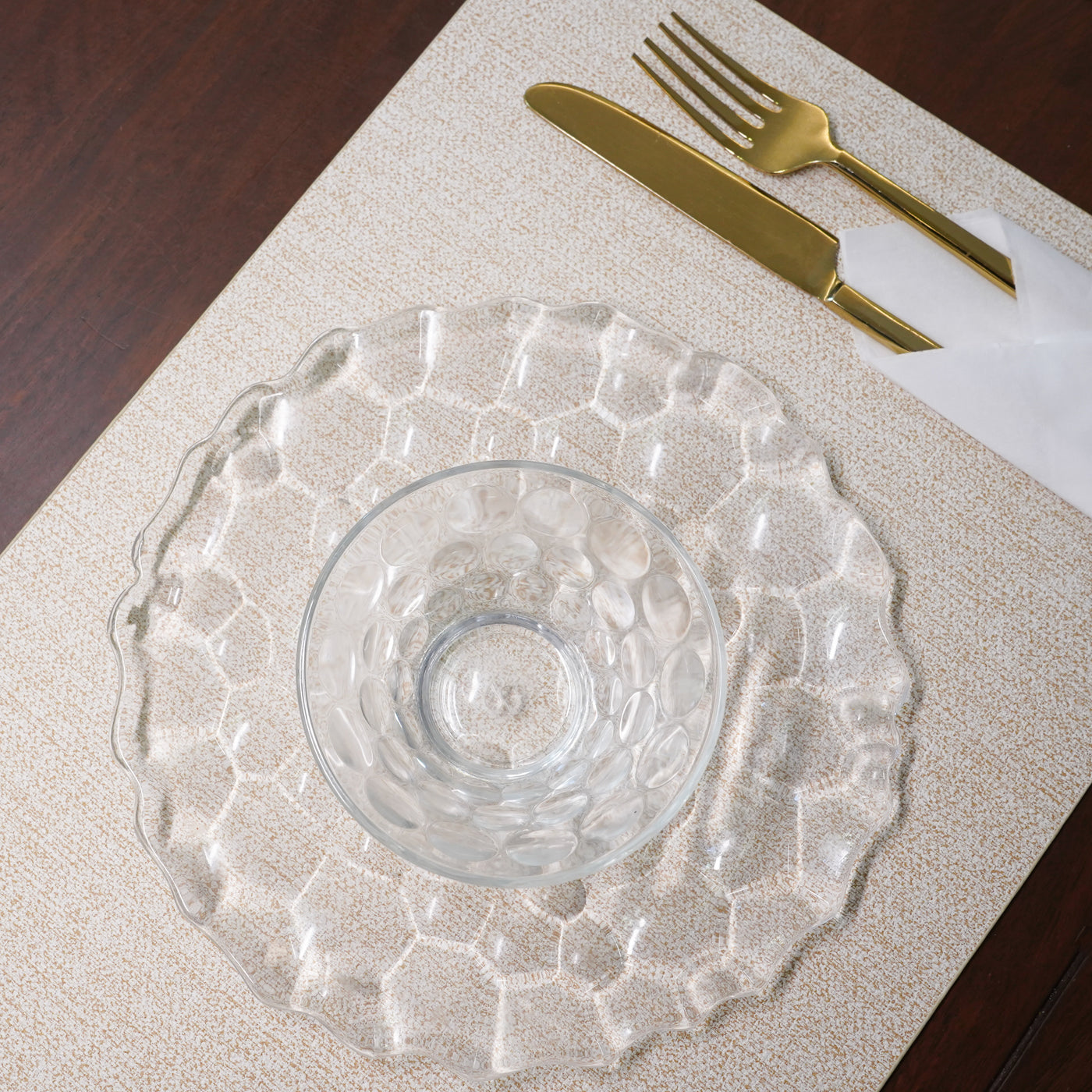 Beige Faux Leather Rectangular Placemat, Set of 6