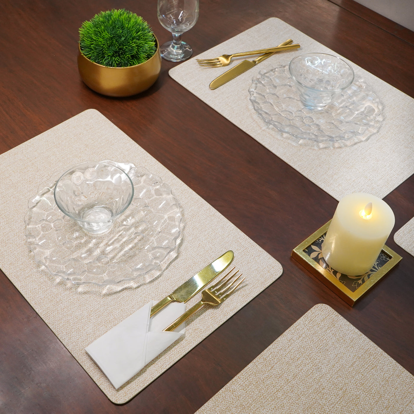 Beige Faux Leather Rectangular Placemat, Set of 6
