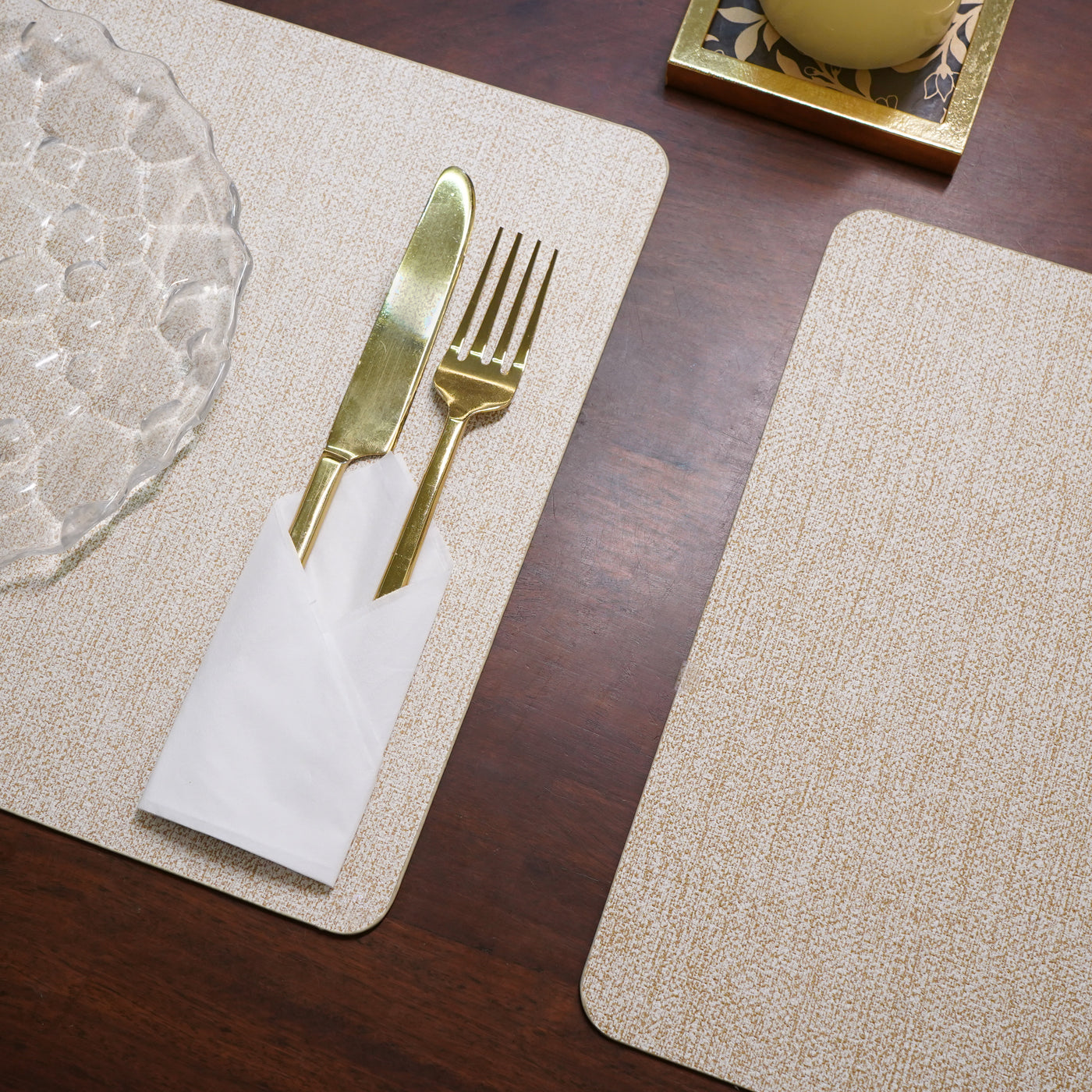 Beige Faux Leather Rectangular Placemat, Set of 6