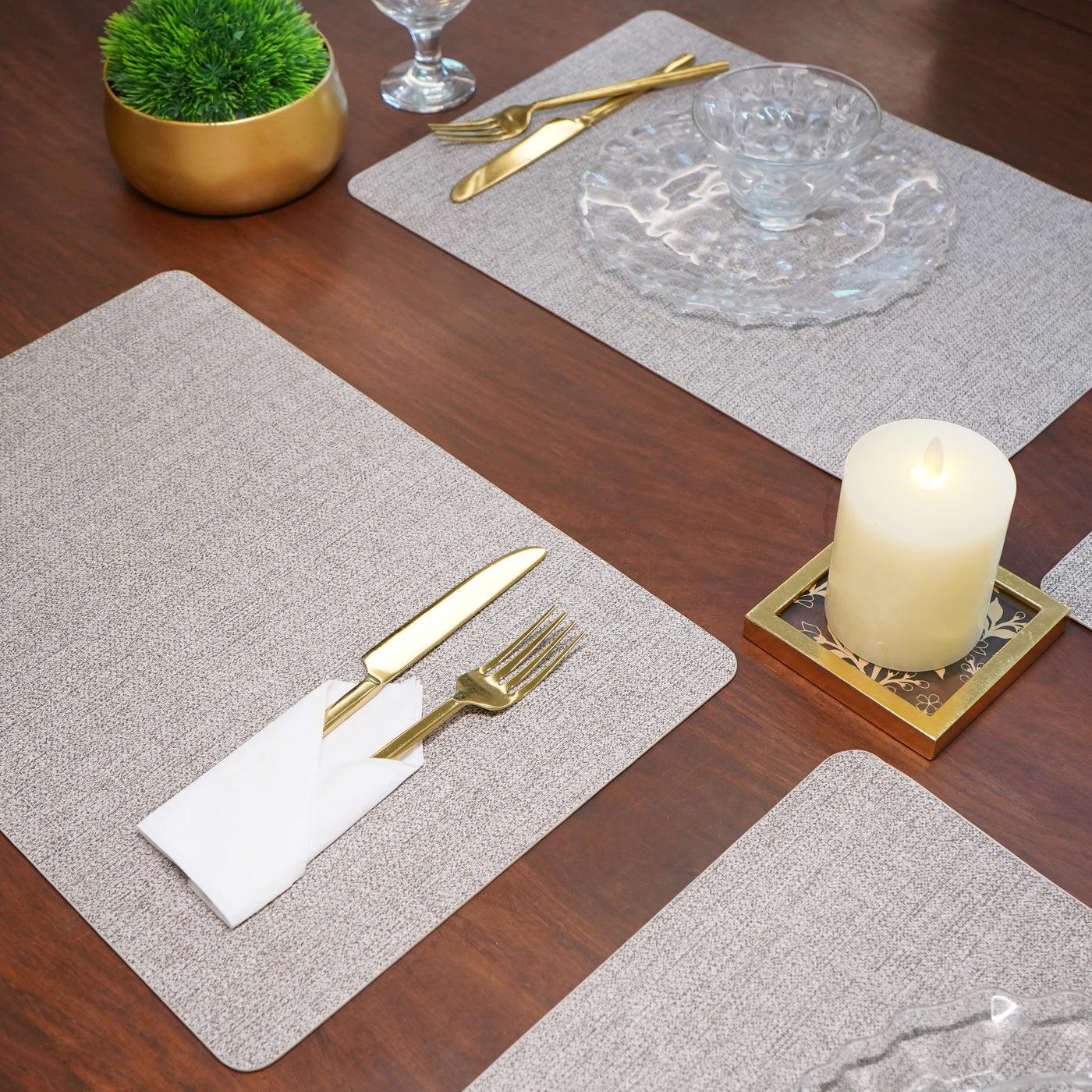 Grey Faux Leather Rectangular Placemat, Set of 6