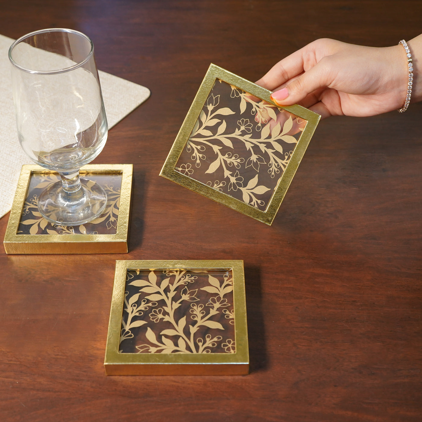 Gold Mirror Coaster, Set of 2