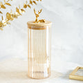 Fluted Large Glass Jar with Reindeer Airtight Lid, Tinted Gold