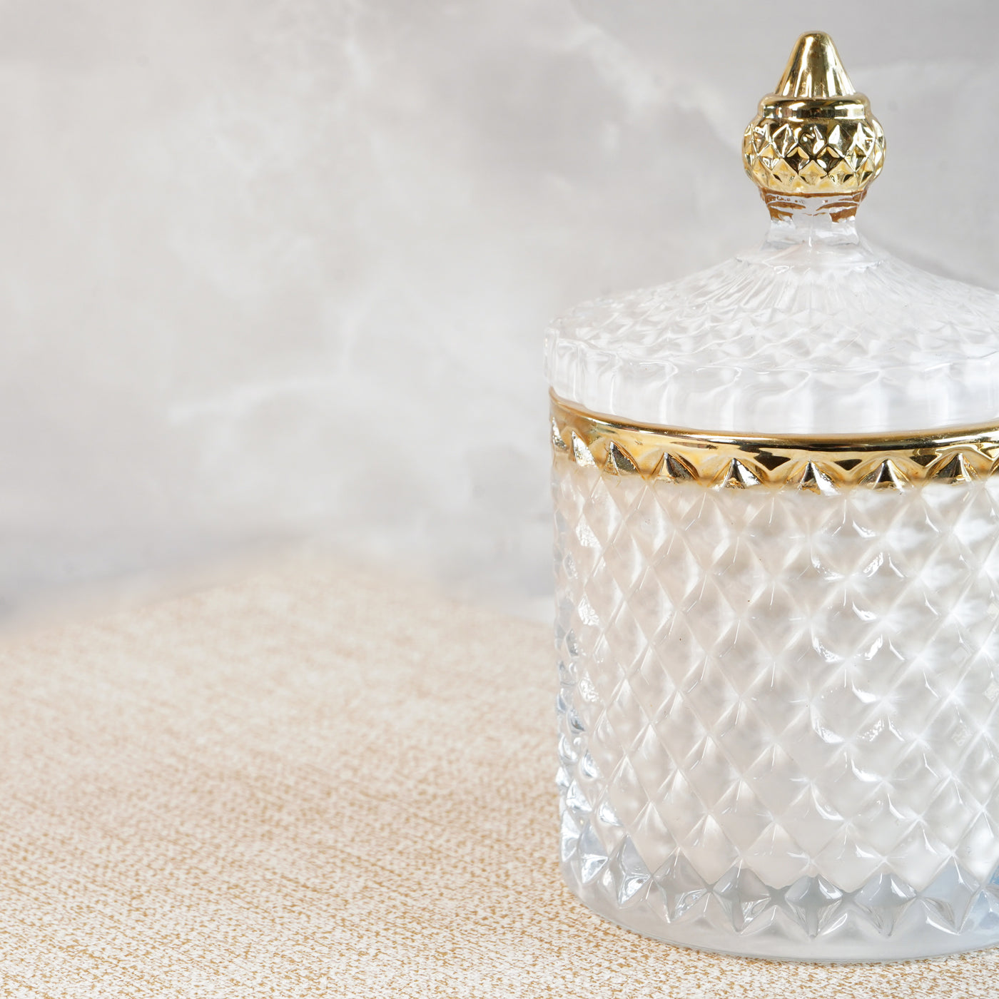 White & Gold Crystal Jar Scented Candle with Lid
