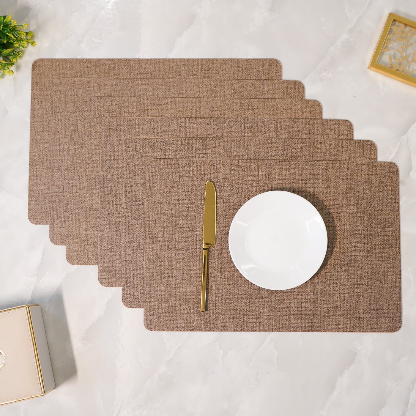 Brown Faux Leather Rectangular Placemat, Set of 6