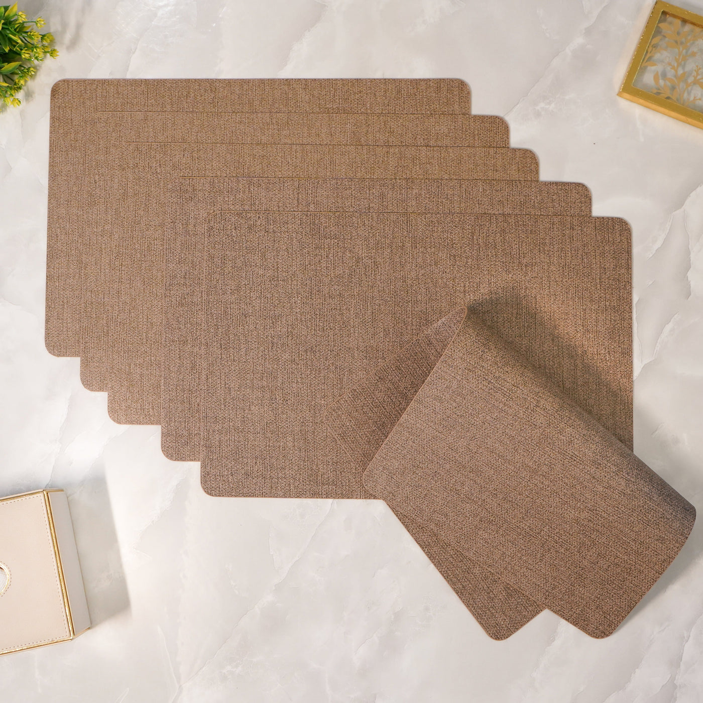 Brown Faux Leather Rectangular Placemat, Set of 6