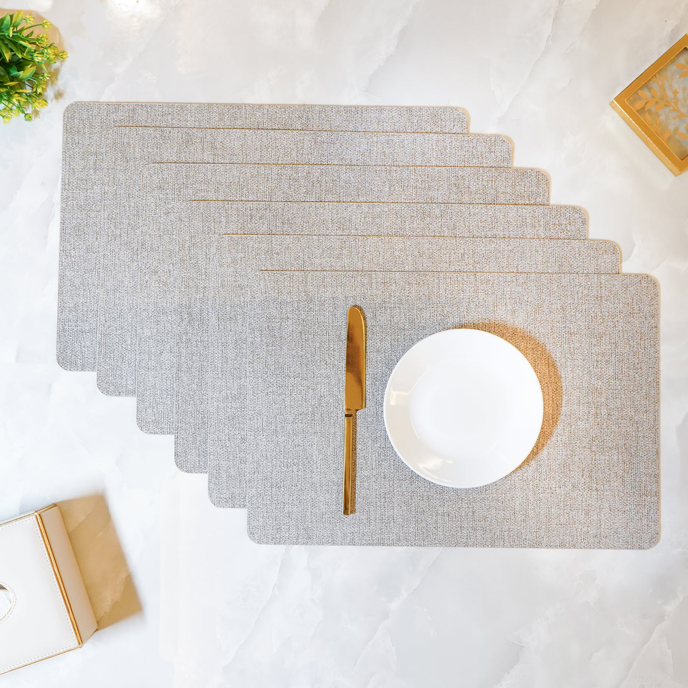 Grey Faux Leather Rectangular Placemat, Set of 6