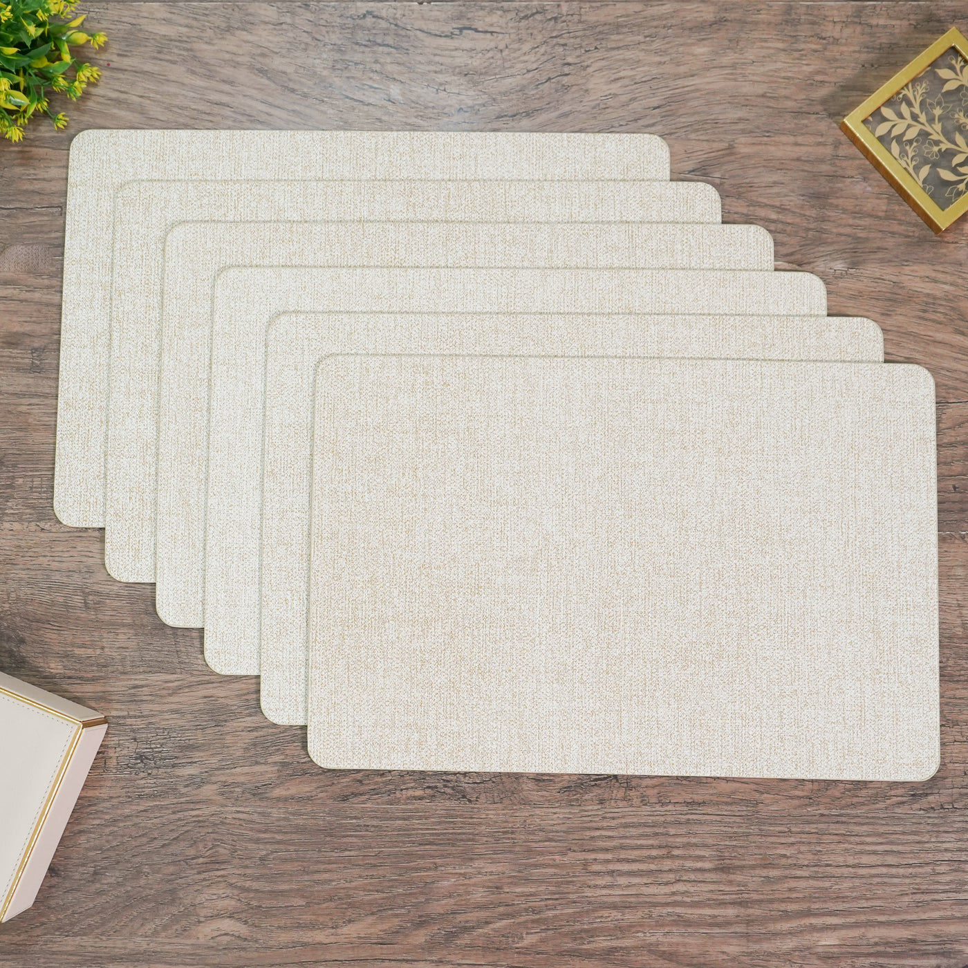 Beige Faux Leather Rectangular Placemat, Set of 6