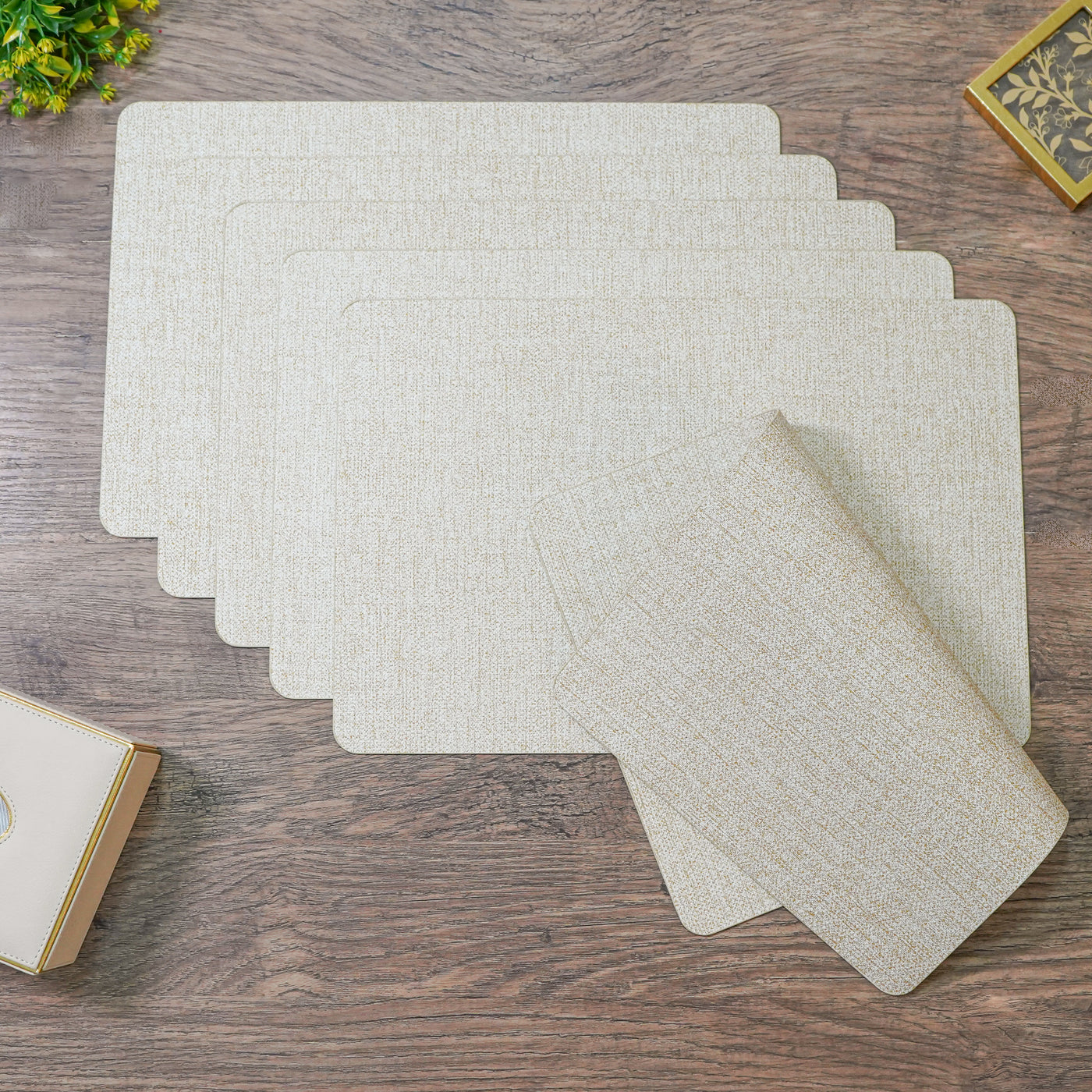 Beige Faux Leather Rectangular Placemat, Set of 6