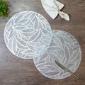 Set of 2 Round Leaf Patterned Placemats, Silver