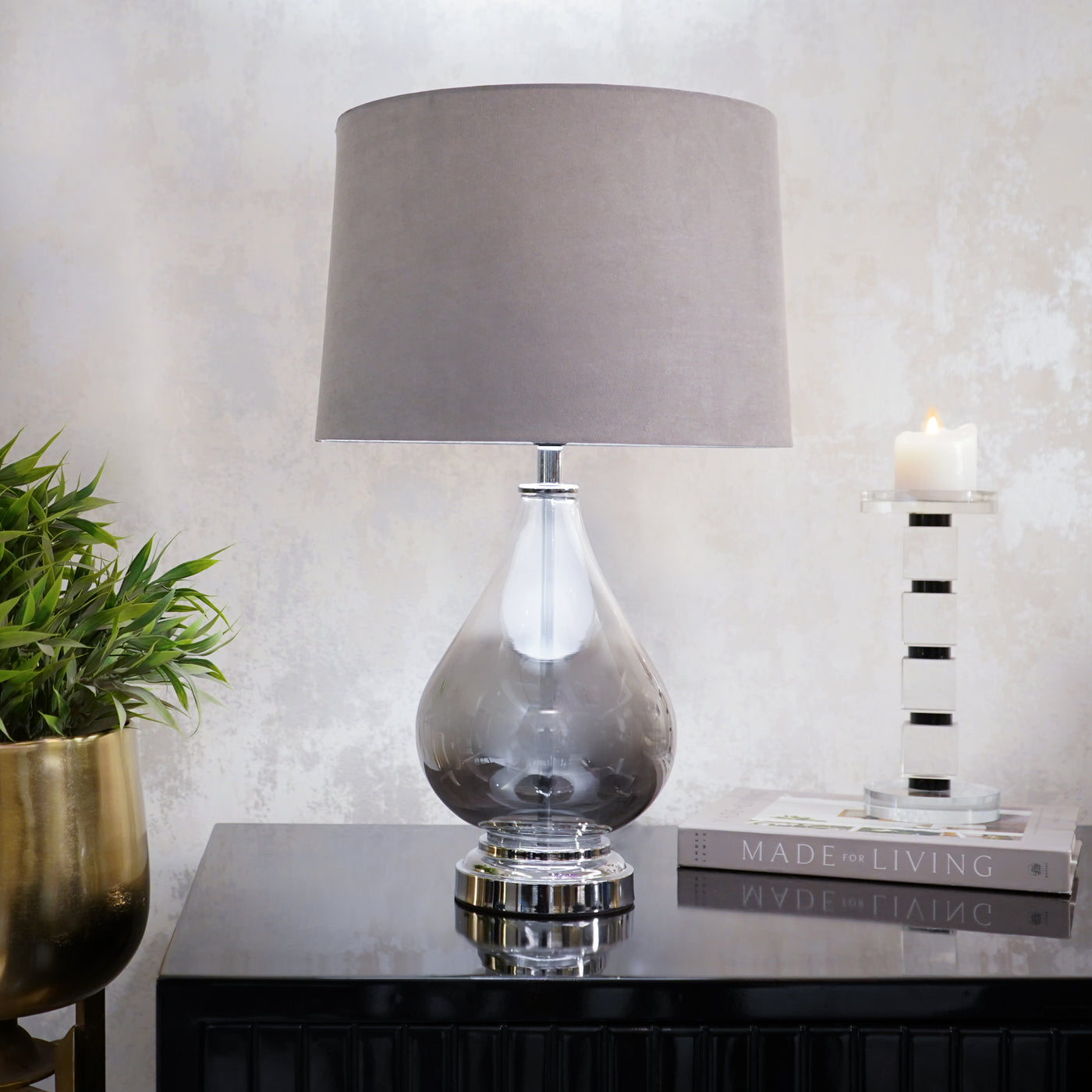 Teardrop Shaped Table Lamp with Shade, Silver